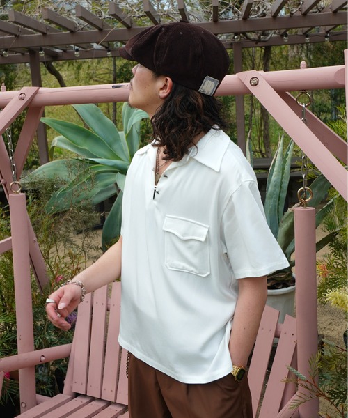 Noen(ノエン)の「レーヨンプルオーバー半袖シャツ(シャツ/ブラウス・メンズ・ブラック/ホワイト・MEDIUM/LARGE)」の5枚目の写真