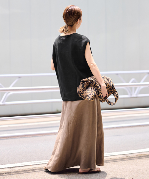 FRAMeWORK:RAMIEコットンフルニードルタイトスカート38ブラック