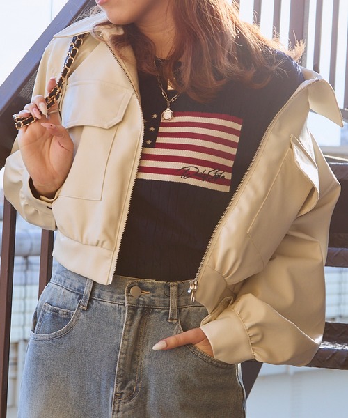 セール】《フェイクレザー×ショート丈》レディース ブルゾン 合