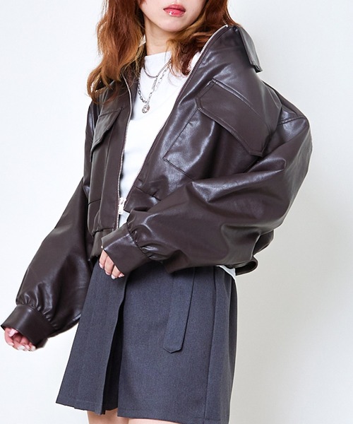 セール】《フェイクレザー×ショート丈》レディース ブルゾン 合