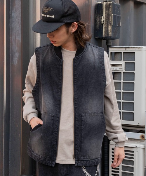 WEGO/【25年春夏新作】ワーカーズZIPデニムベスト（ベスト