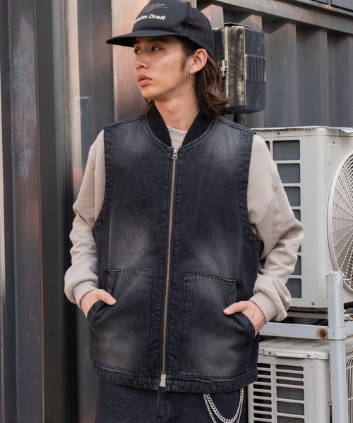 WEGO（ウィゴー）の「WEGO/ワーカーズZIPデニムベスト（ベスト・メンズ・ブラック系3・FREE）」の8枚目の写真