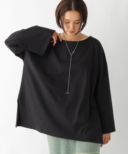 LEPSIM(レプシィム)の「ボートネックチュニック 290263(Tシャツ/カットソー・レディース・ブラック/オフホワイト/ライトピンク・FREE)」の1枚目の写真