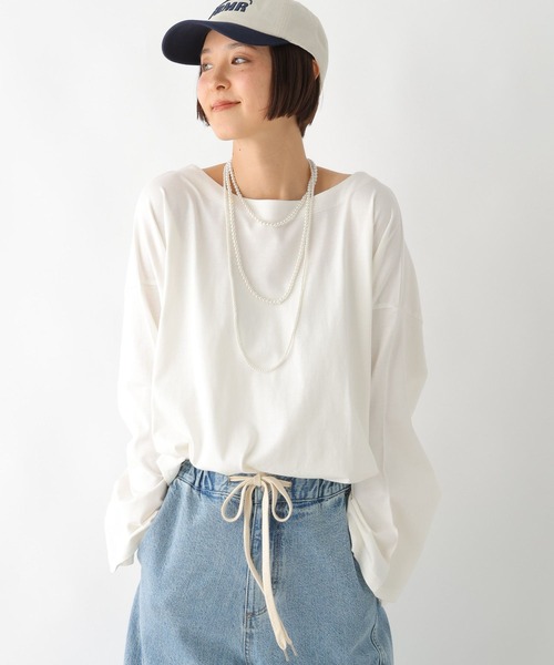 LEPSIM(レプシィム)の「ボートネックチュニック 290263(Tシャツ/カットソー・レディース・ブラック/オフホワイト/ライトピンク・FREE)」の4枚目の写真