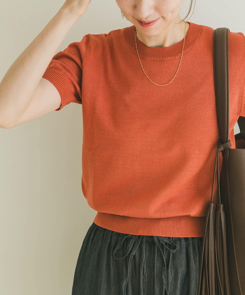 ITEMS URBANRESEARCH（アイテムズ アーバンリサーチ）の「コンパクト半袖ニット（ニット/セーター・レディース・ブラック/オフホワイト/オレンジ・FREE）」の18枚目の写真