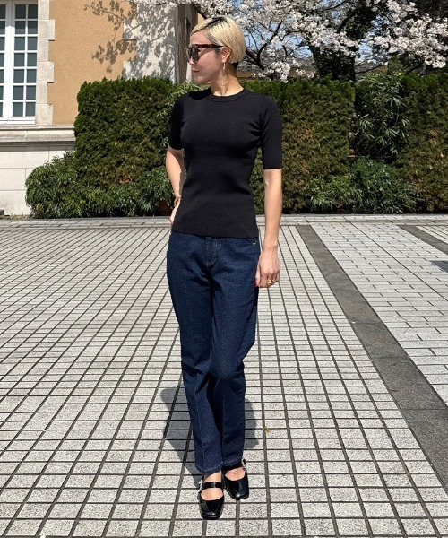 JENNE(ジェンヌ)の「美シルエットニットトップス(Tシャツ/カットソー・レディース・サックスブルー/ブラック/ホワイト・SMALL/MEDIUM/LARGE)」の4枚目の写真