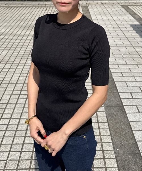 JENNE(ジェンヌ)の「美シルエットニットトップス(Tシャツ/カットソー・レディース・サックスブルー/ブラック/ホワイト・SMALL/MEDIUM/LARGE)」の13枚目の写真