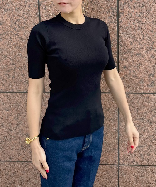 JENNE(ジェンヌ)の「美シルエットニットトップス(Tシャツ/カットソー・レディース・サックスブルー/ブラック/ホワイト・SMALL/MEDIUM/LARGE)」の14枚目の写真