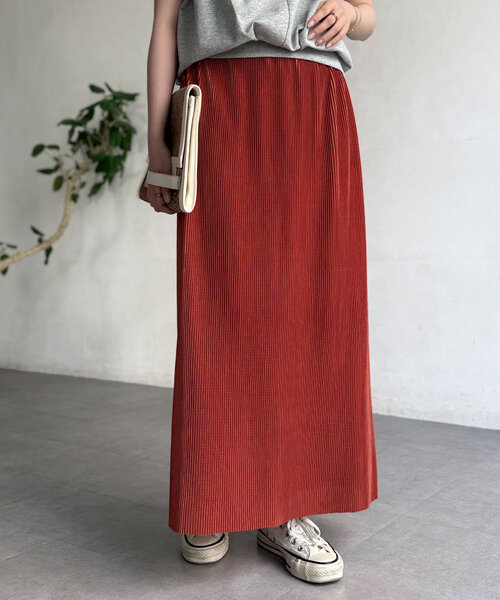 Chez toi（シェトワ）の「プリーツナロースカート（スカート・レディース・ベージュ/オレンジ/カーキ/ブルー/ブラック・FREE）」の5枚目の写真