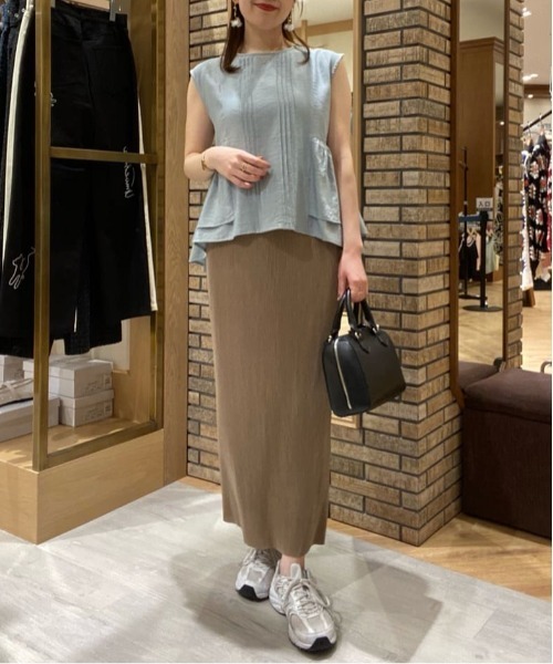 Chez toi（シェトワ）の「プリーツナロースカート（スカート・レディース・ベージュ/オレンジ/カーキ/ブルー/ブラック・FREE）」の12枚目の写真