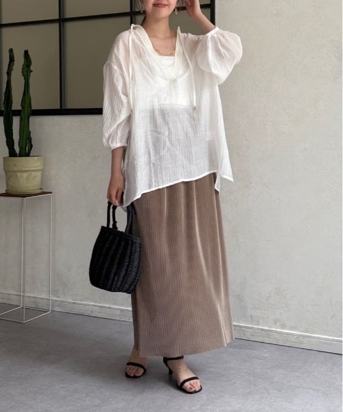 Chez toi（シェトワ）の「プリーツナロースカート（スカート・レディース・ベージュ/オレンジ/カーキ/ブルー/ブラック・FREE）」の13枚目の写真