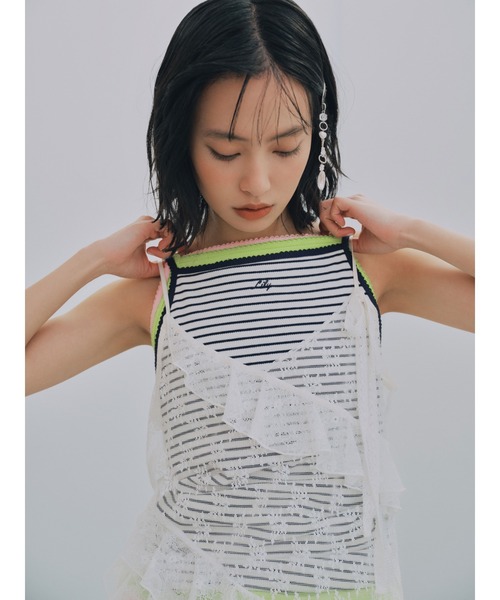 LILY BROWN(リリーブラウン)の「Lilyロゴ刺繍カップインキャミソール(Tシャツ/カットソー・レディース・グリーン/ピンク/ドット/その他・FREE)」の6枚目の写真
