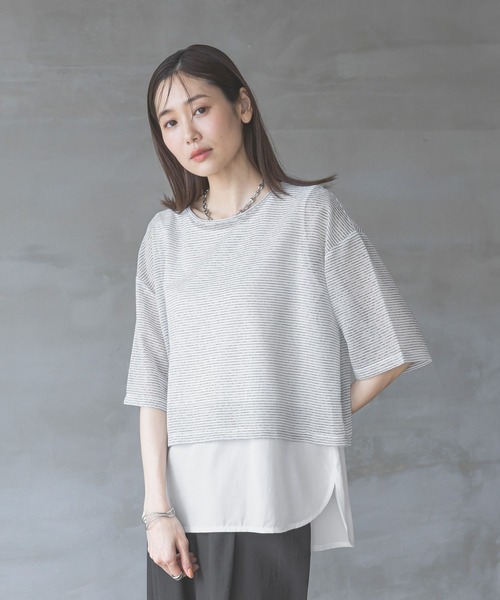 GLOBAL WORK（グローバルワーク）の「シアーボーダータンクセット/310414（Tシャツ/カットソー・レディース・ベージュ×ブラック/ホワイト×ブラック/チャコールグレー×ブラック/ブラック・MEDIUM/LARGE）」の9枚目の写真