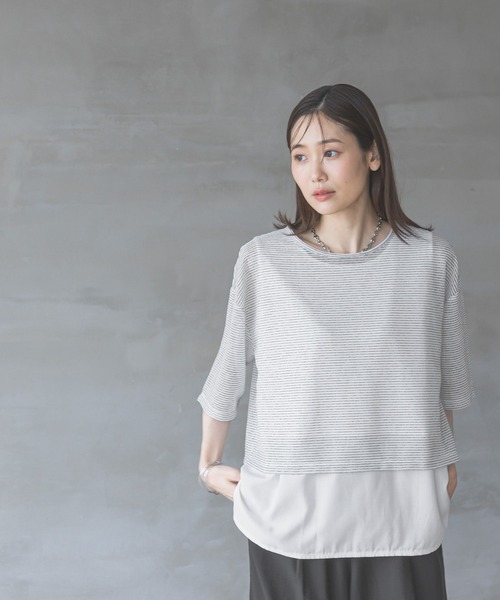 GLOBAL WORK（グローバルワーク）の「シアーボーダータンクセット/310414（Tシャツ/カットソー・レディース・ベージュ×ブラック/ホワイト×ブラック/チャコールグレー×ブラック/ブラック・MEDIUM/LARGE）」の10枚目の写真