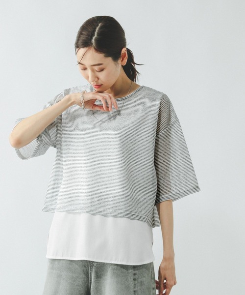 GLOBAL WORK（グローバルワーク）の「シアーボーダータンクセット/310414（Tシャツ/カットソー・レディース・ベージュ×ブラック/ホワイト×ブラック/チャコールグレー×ブラック/ブラック・MEDIUM/LARGE）」の13枚目の写真