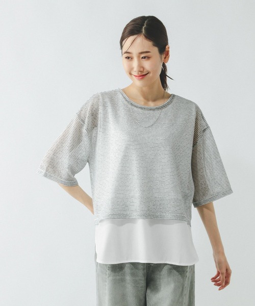 GLOBAL WORK（グローバルワーク）の「シアーボーダータンクセット/310414（Tシャツ/カットソー・レディース・ベージュ×ブラック/ホワイト×ブラック/チャコールグレー×ブラック/ブラック・MEDIUM/LARGE）」の14枚目の写真