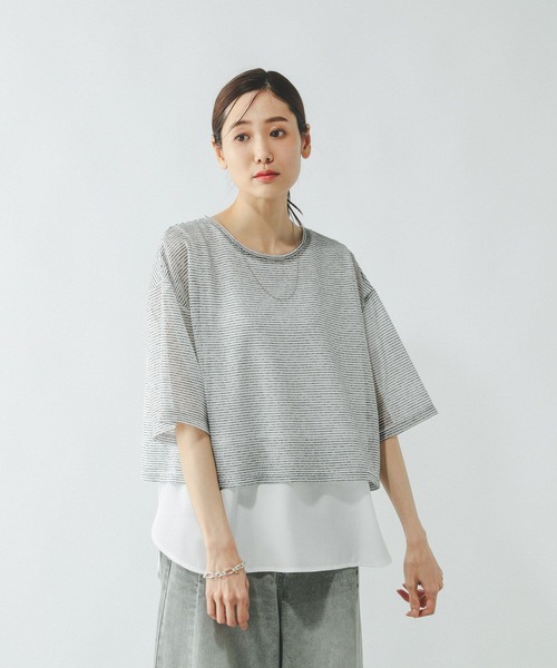 GLOBAL WORK（グローバルワーク）の「シアーボーダータンクセット/310414（Tシャツ/カットソー・レディース・ベージュ×ブラック/ホワイト×ブラック/チャコールグレー×ブラック/ブラック・MEDIUM/LARGE）」の15枚目の写真