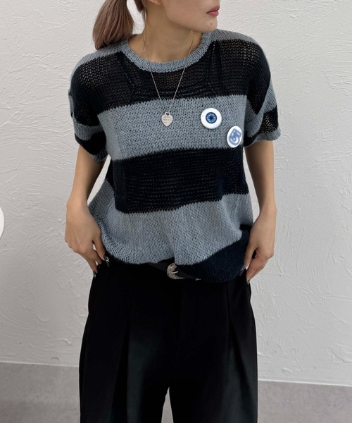 sedacle(セダクル)の「ボーダーシアーニット(ニット/セーター・レディース・ピンク/ブラック/ネイビー・LARGE/MEDIUM/SMALL)」の3枚目の写真