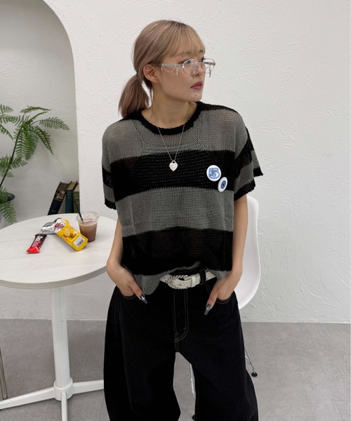 sedacle(セダクル)の「ボーダーシアーニット(ニット/セーター・レディース・ピンク/ブラック/ネイビー・LARGE/MEDIUM/SMALL)」の9枚目の写真