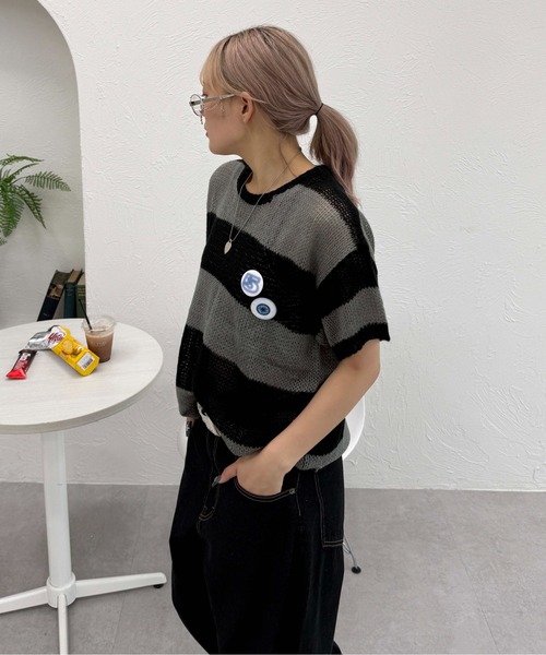 sedacle(セダクル)の「ボーダーシアーニット(ニット/セーター・レディース・ピンク/ブラック/ネイビー・LARGE/MEDIUM/SMALL)」の8枚目の写真