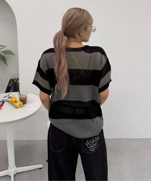 sedacle(セダクル)の「ボーダーシアーニット(ニット/セーター・レディース・ピンク/ブラック/ネイビー・LARGE/MEDIUM/SMALL)」の7枚目の写真