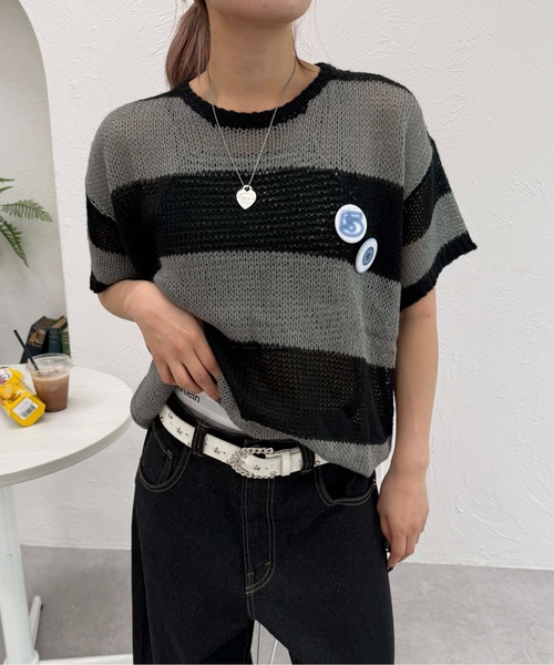 sedacle(セダクル)の「ボーダーシアーニット(ニット/セーター・レディース・ピンク/ブラック/ネイビー・LARGE/MEDIUM/SMALL)」の10枚目の写真