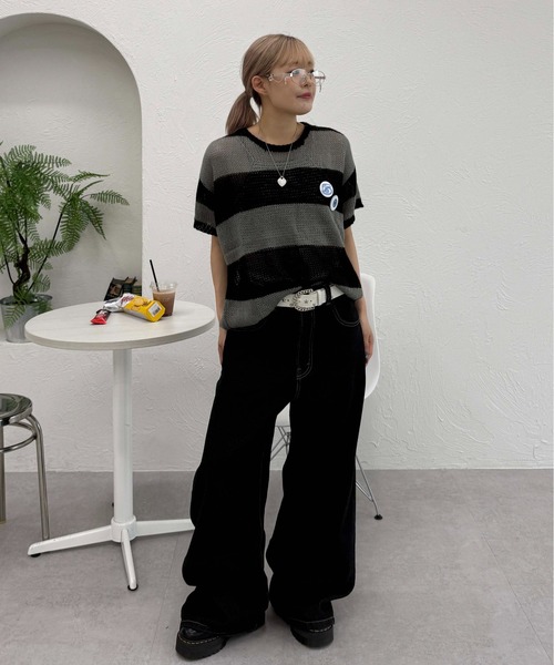 sedacle(セダクル)の「ボーダーシアーニット(ニット/セーター・レディース・ピンク/ブラック/ネイビー・LARGE/MEDIUM/SMALL)」の4枚目の写真