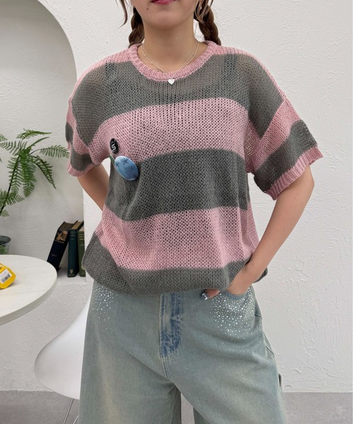 sedacle(セダクル)の「ボーダーシアーニット(ニット/セーター・レディース・ピンク/ブラック/ネイビー・LARGE/MEDIUM/SMALL)」の22枚目の写真