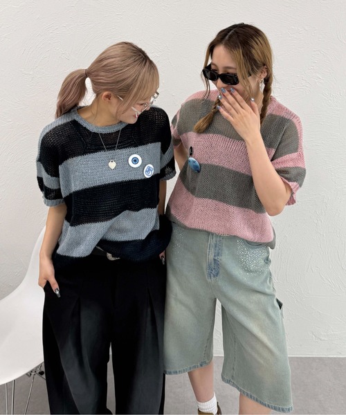 sedacle(セダクル)の「ボーダーシアーニット(ニット/セーター・レディース・ピンク/ブラック/ネイビー・LARGE/MEDIUM/SMALL)」の12枚目の写真