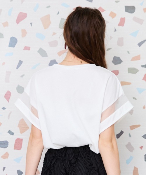 tシャツ 「FONT LAB」プレーティング天竺×チュールコンビTシャツ レディース FONT LAB】プレーティング天竺×チュールコンビTシャツ（Tシャツ
