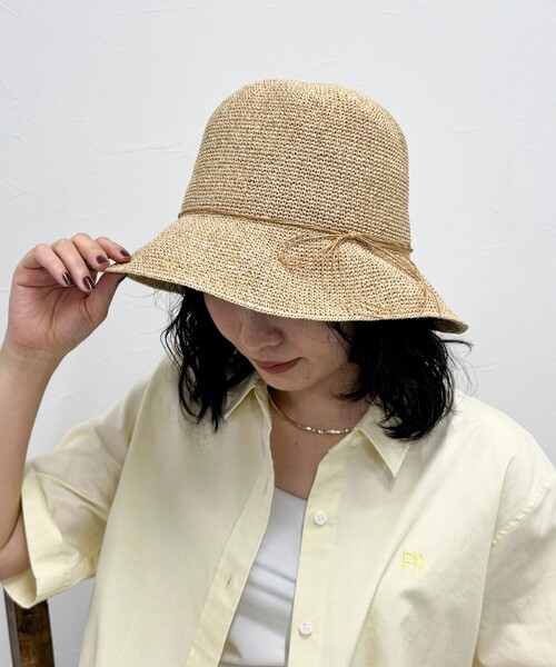 fredy emue(フレディエミュ)の「MIXペーパーリボンハット(ハット・レディース・オレンジ/ベージュ・FREE)」の2枚目の写真