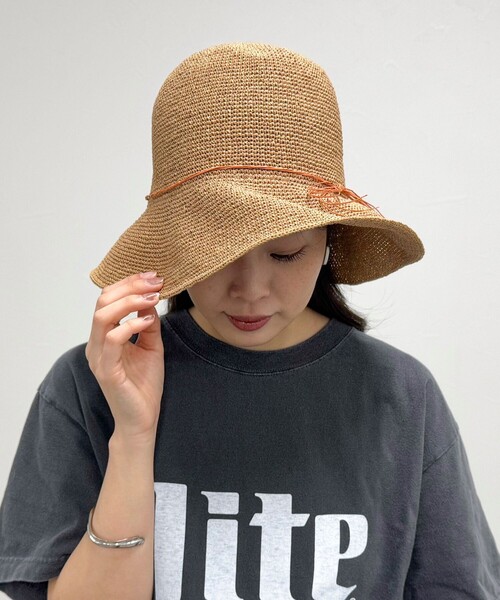 fredy emue(フレディエミュ)の「MIXペーパーリボンハット(ハット・レディース・オレンジ/ベージュ・FREE)」の4枚目の写真