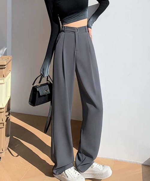 shoppinggo(ショッピングゴー)の「ワイドパンツ スラックス タック(カーゴパンツ・レディース・グレー/ブラック・M/L)」の1枚目の写真