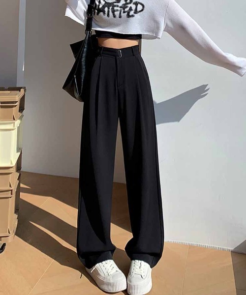 shoppinggo(ショッピングゴー)の「ワイドパンツ スラックス タック(カーゴパンツ・レディース・グレー/ブラック・M/L)」の7枚目の写真