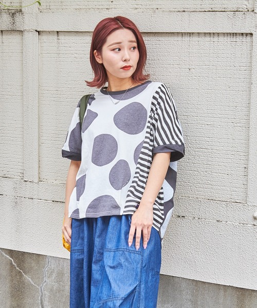 CUBE SUGAR(キューブシュガー)の「ドットプリント汗染み防止加工ドルマンTシャツ(Tシャツ/カットソー・レディース・ホワイト/マルチ/スミクロ/グレイッシュベージュ・M)」の20枚目の写真