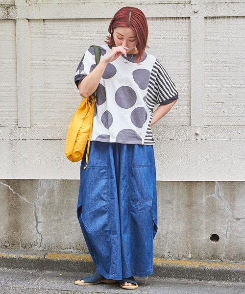 CUBE SUGAR(キューブシュガー)の「ドットプリント汗染み防止加工ドルマンTシャツ(Tシャツ/カットソー・レディース・ホワイト/マルチ/スミクロ/グレイッシュベージュ・M)」の21枚目の写真