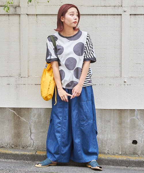 CUBE SUGAR(キューブシュガー)の「ドットプリント汗染み防止加工ドルマンTシャツ(Tシャツ/カットソー・レディース・ホワイト/マルチ/スミクロ/グレイッシュベージュ・M)」の22枚目の写真