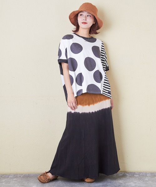 CUBE SUGAR(キューブシュガー)の「ドットプリント汗染み防止加工ドルマンTシャツ(Tシャツ/カットソー・レディース・ホワイト/マルチ/スミクロ/グレイッシュベージュ・M)」の18枚目の写真