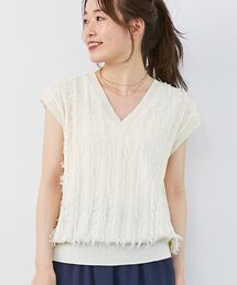 le.coeur blanc（ルクールブラン）の「《手洗い可能》フリンジVネックフレンチニット（ニット/セーター）」