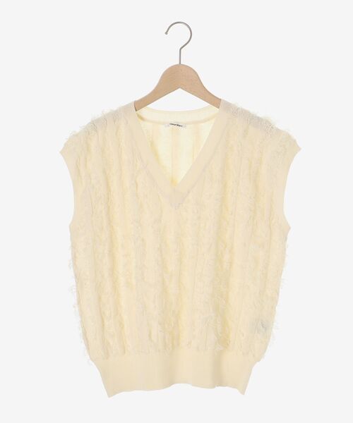 le.coeur blanc（ルクールブラン）の「《手洗い可能》フリンジVネックフレンチニット（ニット/セーター・レディース・ブラック/オフホワイト・38）」の10枚目の写真