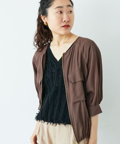 le.coeur blanc（ルクールブラン）の「《手洗い可能》フリンジVネックフレンチニット（ニット/セーター・レディース・ブラック/オフホワイト・38）」の14枚目の写真