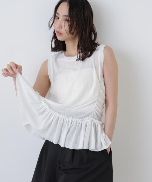 FREE'S MART(フリーズマート)の「◆シアーフリルタンクトップ(Tシャツ/カットソー・レディース・イエロー/ホワイト/ブラック・FREE)」の2枚目の写真