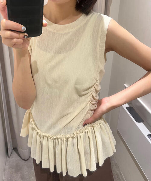 FREE'S MART(フリーズマート)の「◆シアーフリルタンクトップ(Tシャツ/カットソー・レディース・イエロー/ホワイト/ブラック・FREE)」の3枚目の写真