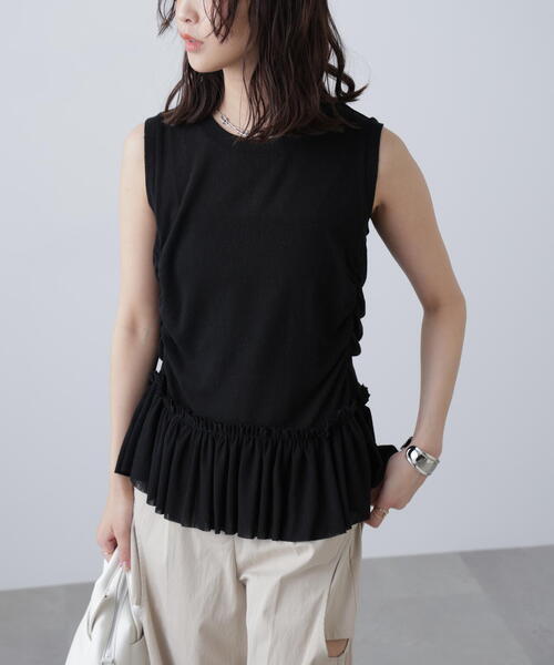 FREE'S MART(フリーズマート)の「◆シアーフリルタンクトップ(Tシャツ/カットソー・レディース・イエロー/ホワイト/ブラック・FREE)」の4枚目の写真