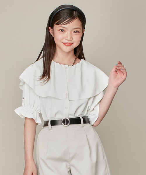 JENNI love（ジェニィラブ）の「ケープえりブラウス（シャツ/ブラウス・キッズ・サックスブルー/オフホワイト/ブラック・130cm/140cm/150cm/160cm）」の2枚目の写真