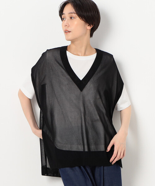Gabardine K.T（ギャバジンケーティー）の「【前後２ＷＡＹ】ドライタッチレーヨン シアーニットベスト（ニット/セーター・レディース・ネイビー・9号）」の3枚目の写真