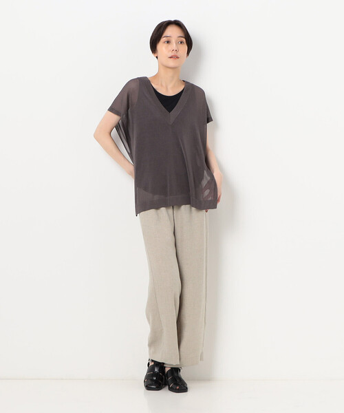 Gabardine K.T（ギャバジンケーティー）の「【前後２ＷＡＹ】ドライタッチレーヨン シアーニットベスト（ニット/セーター・レディース・ネイビー・9号）」の4枚目の写真