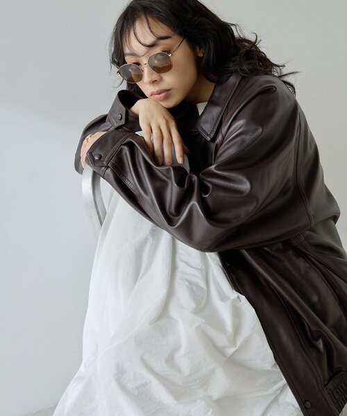 ウィムガゼット　山羊革　レザーブルゾン　ドロップショルダー　フリーサイズ　極美品 セール】【GEMINI】レザーブルゾン（ブルゾン）｜Whim Gazette