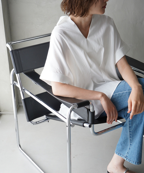 qualite scape（カリテ スケープ）の「ウエストタックスキッパー半袖シャツ/オフィスカジュアル（シャツ/ブラウス・レディース・イエロー/ブルー/ホワイト・フリー）」の9枚目の写真