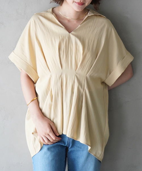 qualite scape（カリテ スケープ）の「ウエストタックスキッパー半袖シャツ/オフィスカジュアル（シャツ/ブラウス・レディース・イエロー/ブルー/ホワイト・フリー）」の15枚目の写真